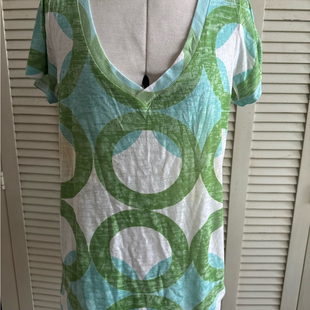 Green and Blue Patterned Women's Top